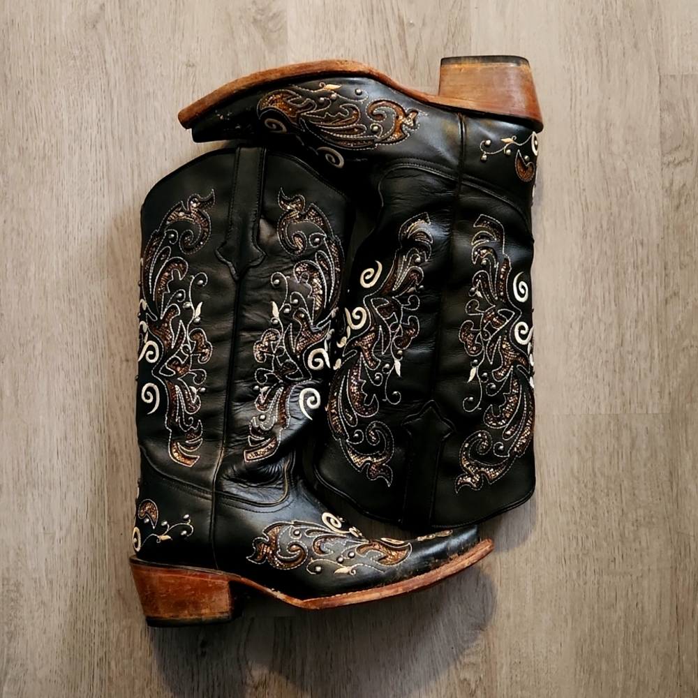 Tanner Mark Black Cowgirl Boots size 8
